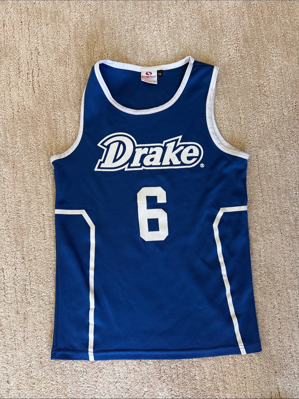 Drake Royal Blue and White Mesh Basketball Jersey #6